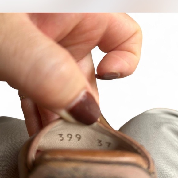 Pradal Leather Camel Tan Square Peep Toe Wedges Size 37 or US 7 - Picture 3 of 10